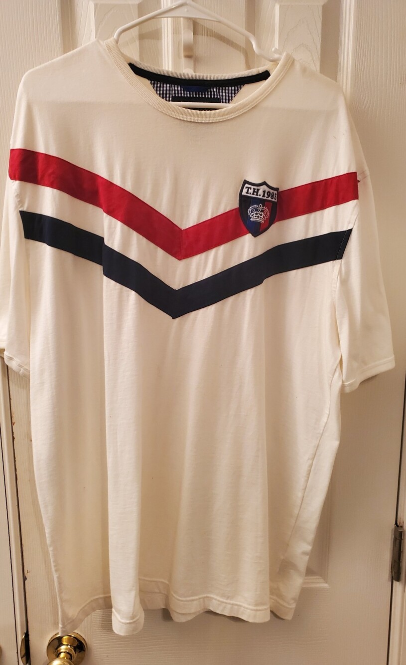 Tommy Hilfiger White Short-Sleeve Tee with Red & Navy Chevron